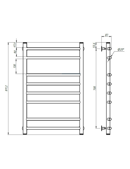 Stainless Steel Heated Towel Rail CAMELLIA 500х800