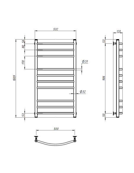 Stainless Steel Heated Towel Rail CAMELLIA 500x1000