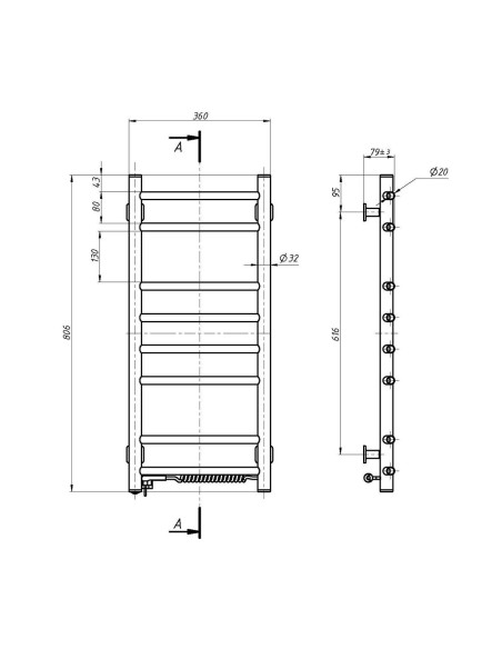 Electric Towel Rail WHITE CAMELLIA 360x800 right
