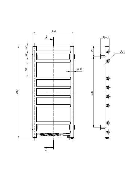 Electric Towel Rail WHITE CAMELLIA 360х800 left