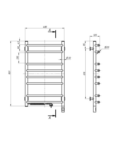 Stainless Steel Electric Towel Rail BLUES Sensor 480х800 left