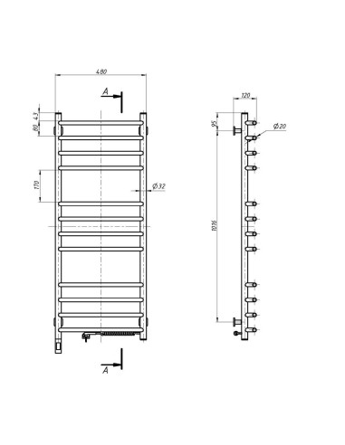 Stainless Steel Electric Towel Rail BLUES Sensor 480x1200 right