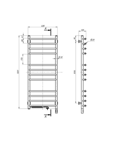 Stainless Steel Electric Towel Rail BLUES Sensor 480х1200 left