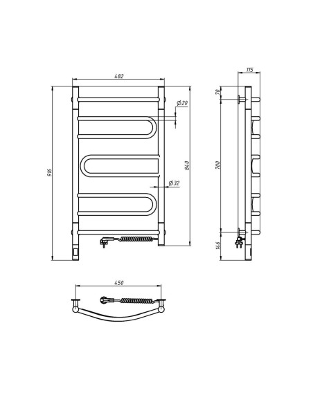 Stainless Steel Electric Towel Rail PIROUETTE Sensor 480х800 left