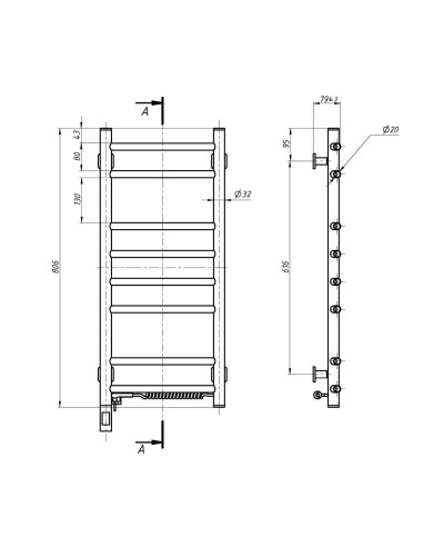 Electric Towel Rail WHITE CAMELLIA Sensor 360x800 right