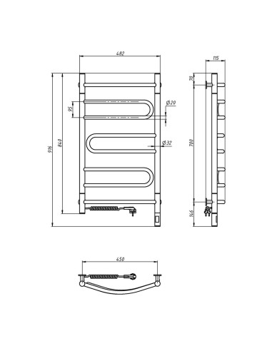 Electric Towel Rail WHITE PIROUETTE Sensor 480х800 left