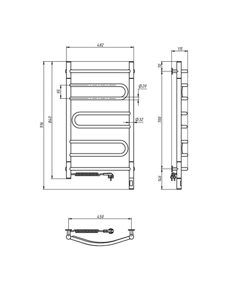 Electric Towel Rail WHITE PIROUETTE Sensor 480х800 left
