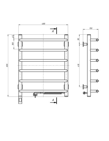 Electric Towel Rail WHITE SYMPHONIA Sensor 480x600 right