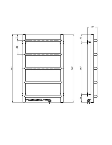 Stainless Steel Electric Towel Rail CAMELLIA PROFI 480х800 left