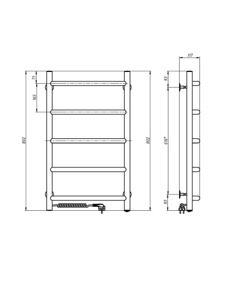 Stainless Steel Electric Towel Rail CAMELLIA PROFI 480х800 left