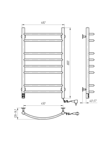 Electric Towel Rail BLACK CAMELLIA Sensor 480х800 right