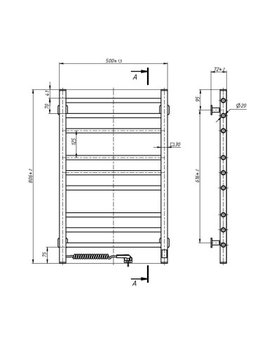 Stainless Steel Electric Towel Rail CLASSIC QUADRO Sensor 500x800 left