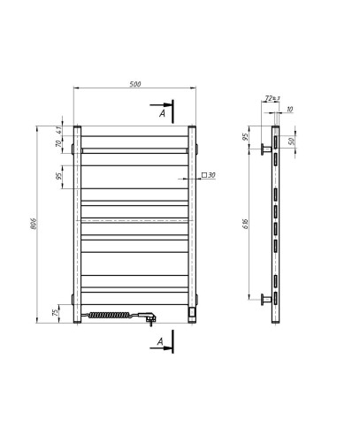 Electric Towel Rail WHITE LARGO Sensor 500x800 left