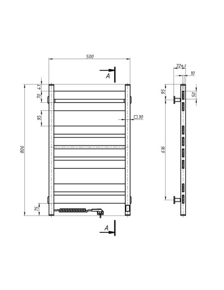 Electric Towel Rail WHITE LARGO Sensor 500x800 left Electric Towel Rail WHITE LARGO Sensor 500x800 left