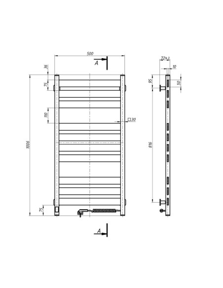Electric Towel Rail WHITE LARGO Sensor 500x1000 right
