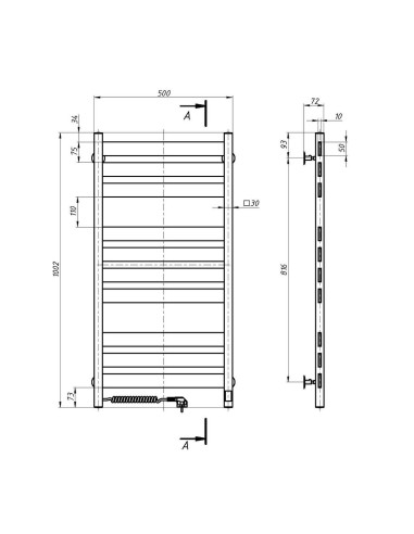 Electric Towel Rail BLACK LARGO Sensor 500х1000 left