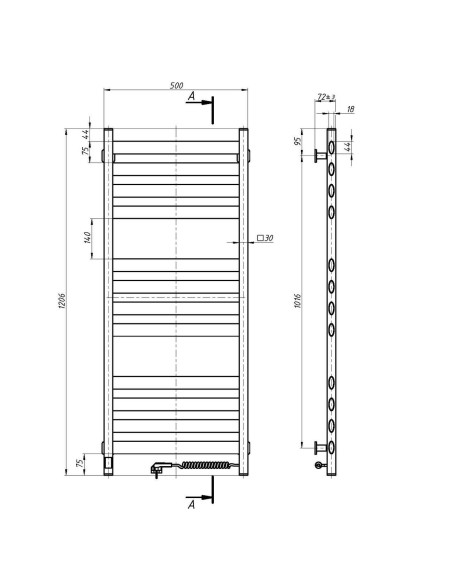 Electric Towel Rail WHITE ELLIPSE Sensor 500x1200 right