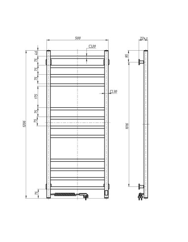 Electric Towel Rail WHITE LOFT Sensor 500x1200 left
