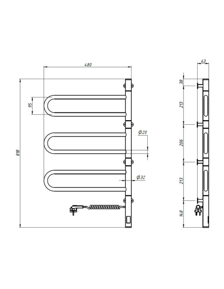 Electric Towel Rail BLACK FOUETTE Sensor 480х800 Electric Towel Rail BLACK FOUETTE Sensor 480х800