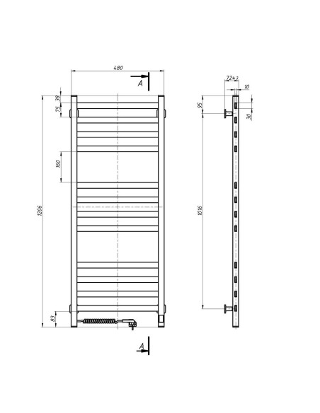 Electric Towel Rail WHITE AVANGARD Sensor 480х1200 left