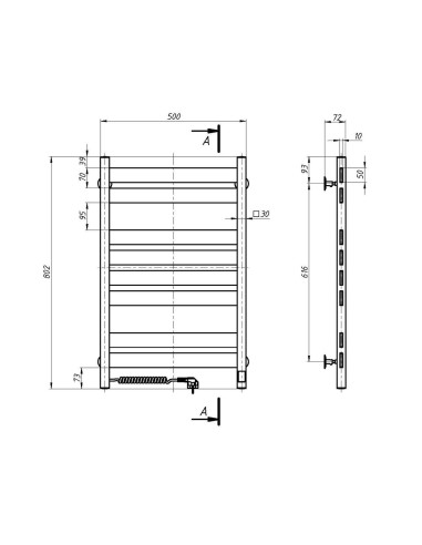 Stainless Steel Electric Towel Rail LARGO Sensor 500x800 left