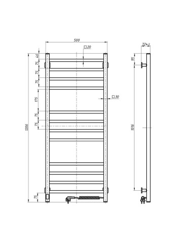 Electric Towel Rail WHITE LOFT Sensor 500x1200 right