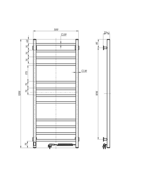 Electric Towel Rail WHITE LOFT Sensor 500x1200 right