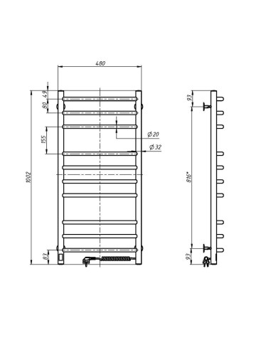 Electric Towel Rail BLACK CAMELLIA Sensor 480х1000 right