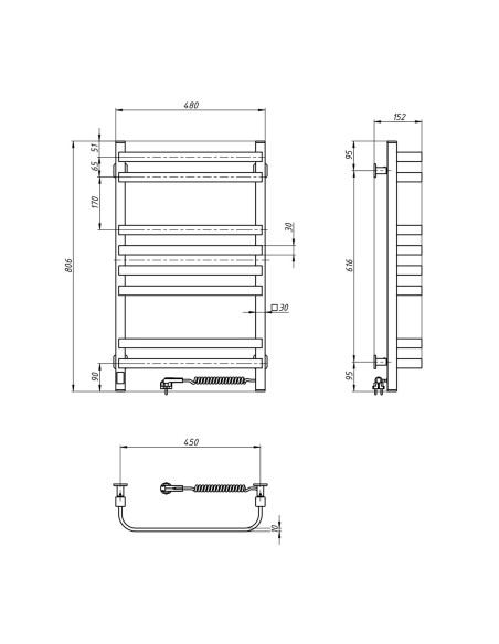 Electric Towel Rail WHITE NAVIN STUGNA 480х800 Right sensor