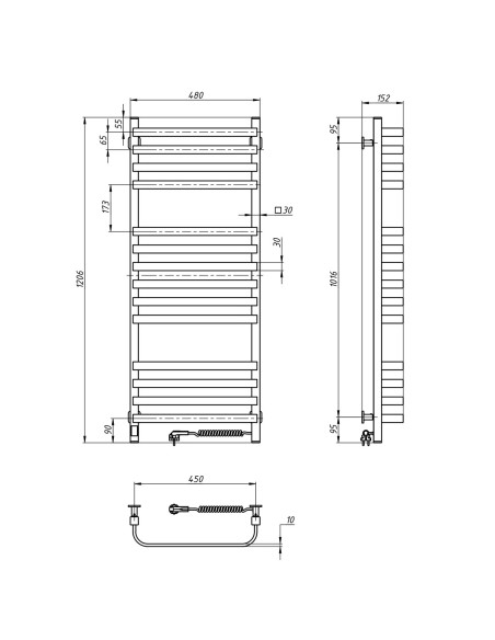 Electric Towel Rail BLACK NAVIN STUGNA 480х1200 Sensor right