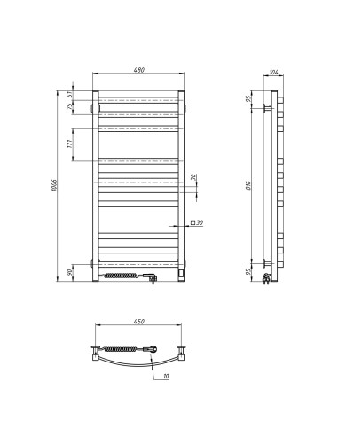 Electric Towel Rail WHITE NAVIN AVALON 480х1000 Sensor left