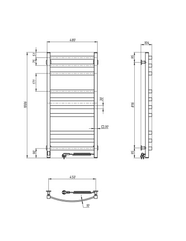 Electric Towel Rail BLACK NAVIN AVALON 480х1000 Sensor right