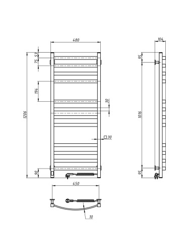Electric Towel Rail WHITE NAVIN AVALON 480х1200 Sensor right