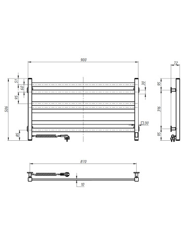 Electric Towel Rail BLACK AVANGARD Sensor 900х500 left