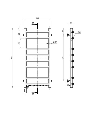 Stainless Steel Electric Towel Rail CAMELLIA Sensor 360х800 right