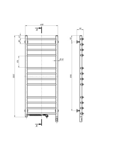 Stainless Steel Electric Towel Rail CAMELLIA Sensor 480х1200 left