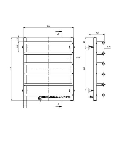 Stainless Steel Electric Towel Rail SYMPHONIA Sensor 480x600 right