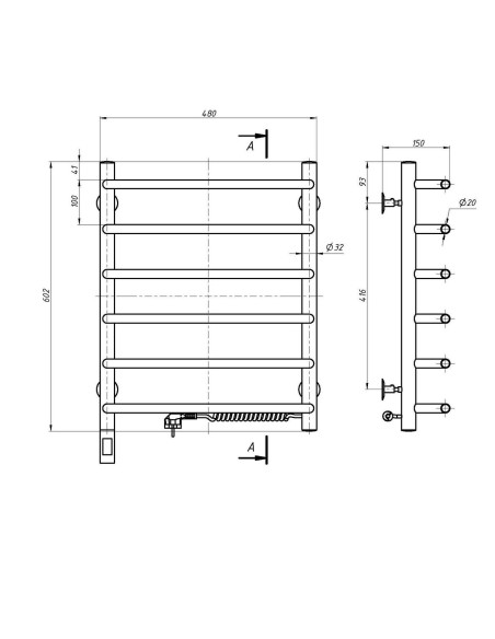 Stainless Steel Electric Towel Rail SYMPHONIA Sensor 480x600 right