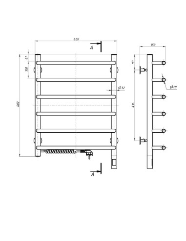 Stainless Steel Electric Towel Rail SYMPHONIA Sensor 480x600 left
