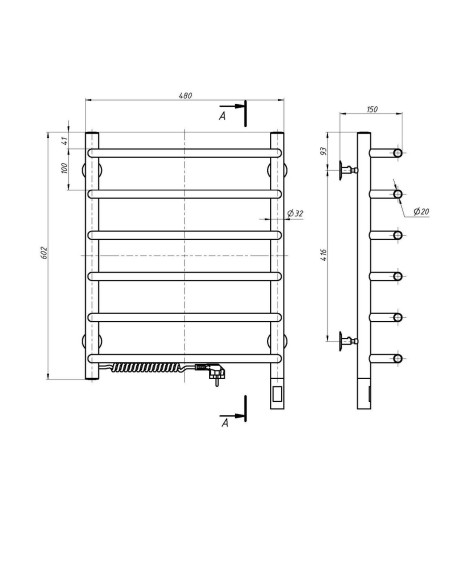 Stainless Steel Electric Towel Rail SYMPHONIA Sensor 480x600 left Stainless Steel Electric Towel Rail SYMPHONIA Sensor 480x600 left