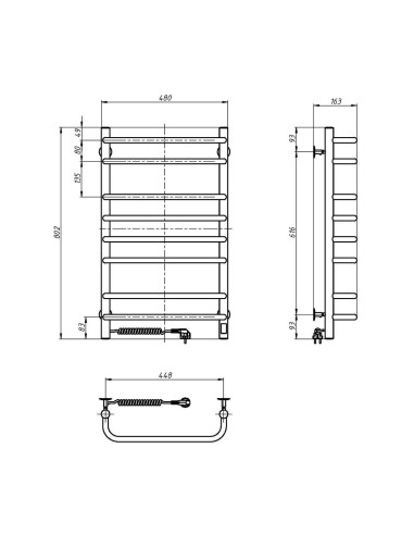 Stainless Steel Electric Towel Rail SYMPHONIA Sensor 480х800 left