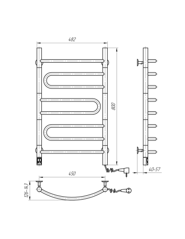 Electric Towel Rail WHITE PIROUETTE Sensor 480х800 right
