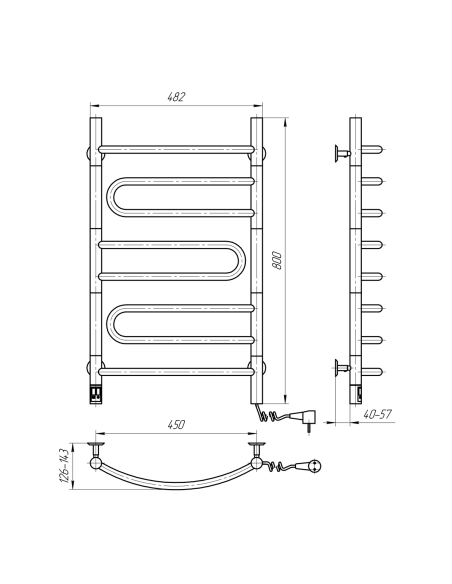 Electric Towel Rail WHITE PIROUETTE Sensor 480х800 right