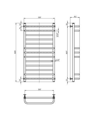 Stainless Steel Heated Towel Rail GRANDIS 500x1000