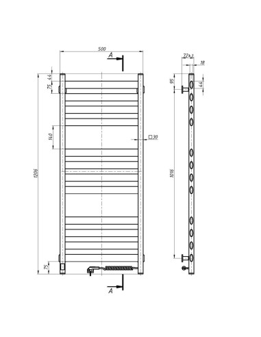 Electric Towel Rail BLACK ELLIPSE Sensor 500x1200 right