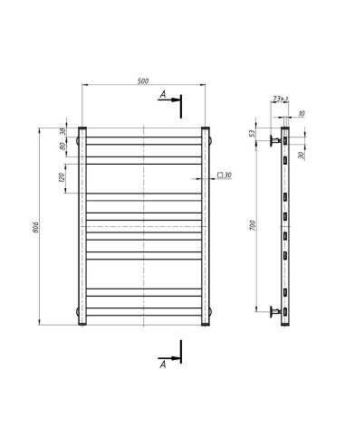 Stainless Steel Heated Towel Rail AVANGARD 500х800