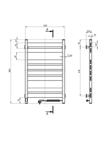 Electric Towel Rail WHITE LARGO Sensor 500x800 right
