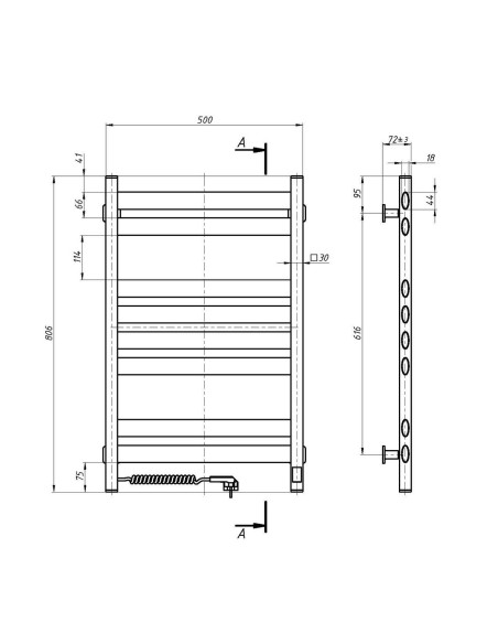 Electric Towel Rail WHITE ELLIPSE Sensor 500x800 left