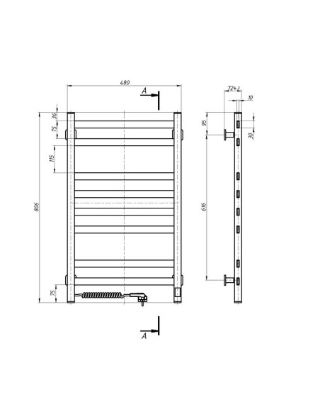 Stainless Steel Electric Towel Rail AVANGARD Sensor 480х800 left