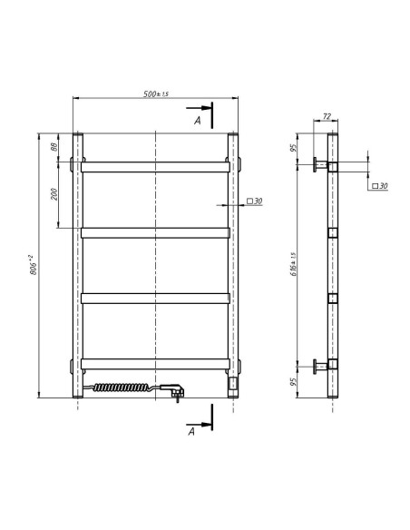 Electric Towel Rail WHITE NORDIC Sensor 500x800 left
